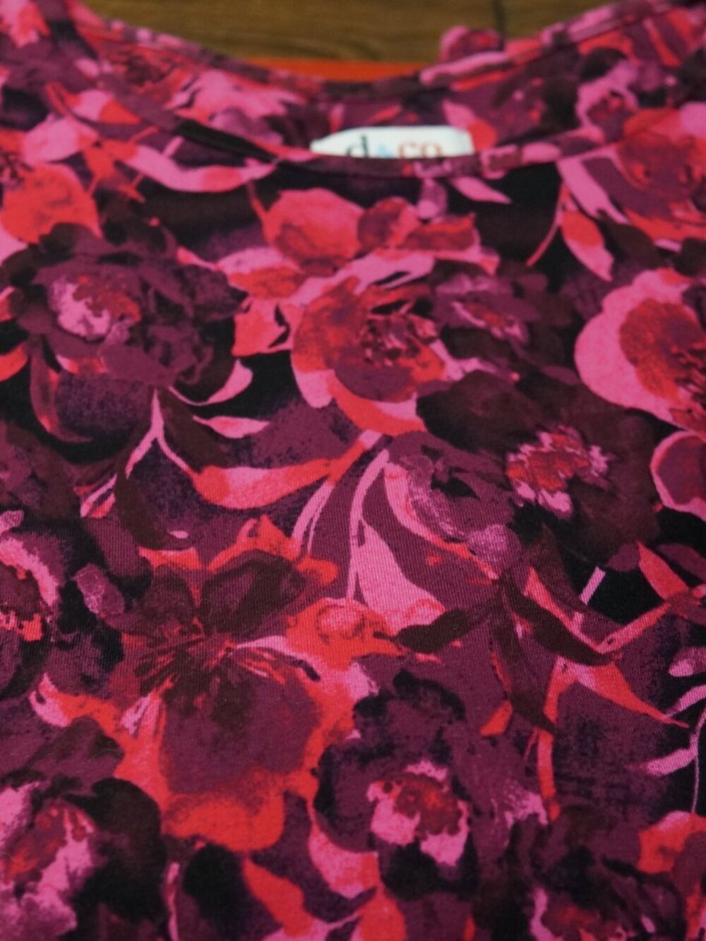 Denim & Co Raspberry Printed Floral Perfect Jersey Long Sleeve Top
